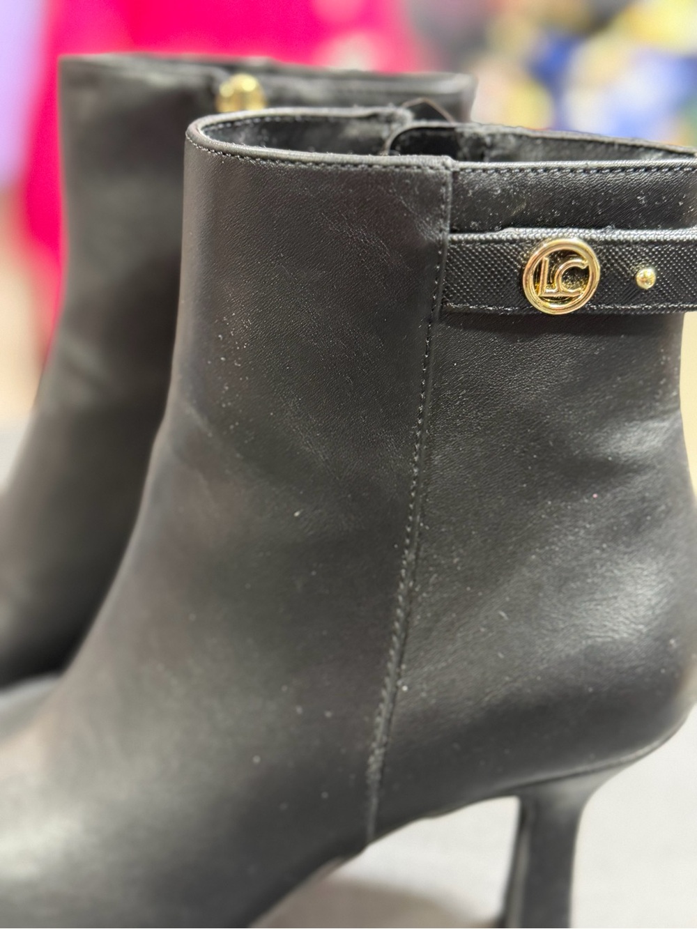 Liz Claiborne Black Leather Pointed Ankle Heeled Boots - Picture 4 of 10